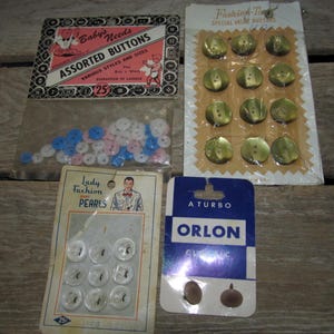 Vintage Assorted Sewing Carded Sewing Buttons Embellishments - Fashion Tone / Lady Fashion/ Orlon & Baby's Needs Buttons Lot