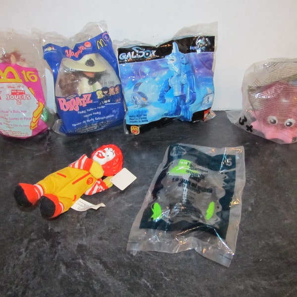 6 McDonald's Happy Meal Toys /New or Sealed in Package /Children's Day Ronald/ Souris City/ Bullseye/ Bratz Doll/ Galidor Nepol/ Squid Pearl