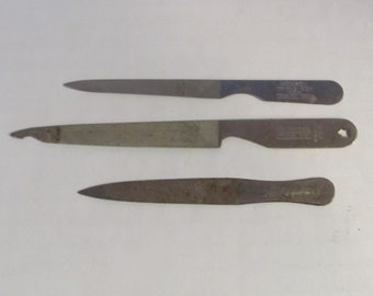 3 Vintage Stainless Steel Fingernail Files / 4" Henkel USA / 4 7/8" Tempered Triple Cut USA / 3 1/2" Special Triple Cut File Germany