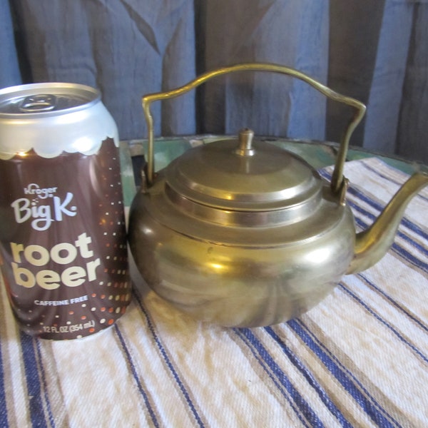 Vintage Antique Small Brass Teapot Tea Kettle 7" Long 5" Tall Miniature Brass Child's Toy Tea Pot