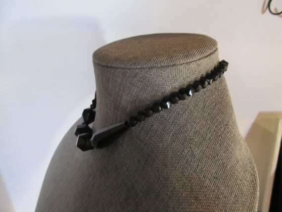 Vintage Jet Black Glass  Beaded Choker Necklace /… - image 4