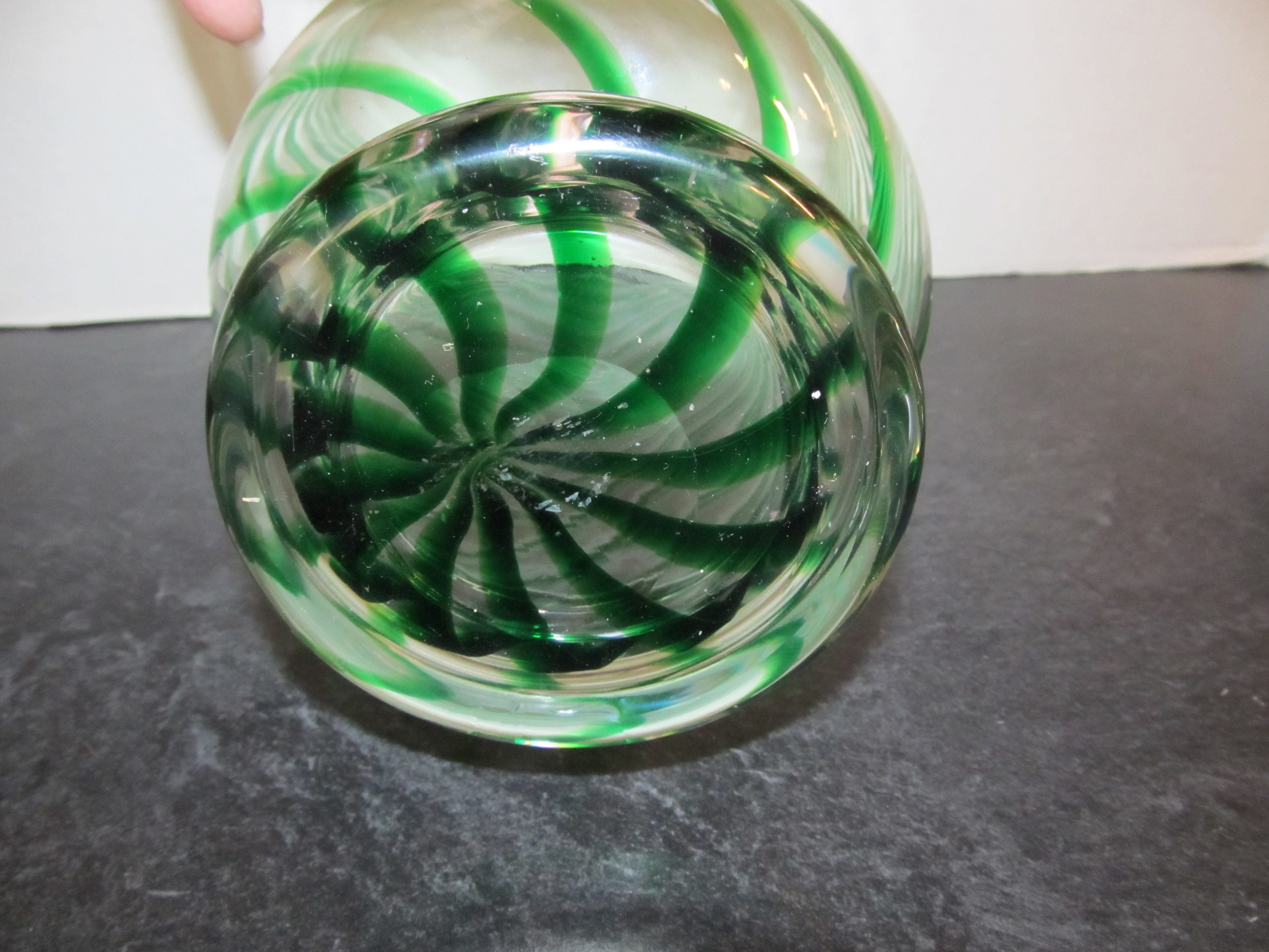 Vintage Green Swirl Art Glass Vase & Matching Plate Heavy Etsy
