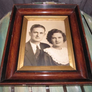 Antique Plaster and Wood Gold Gilt Framed Black & White Portrait - Solid Heavy Frame - 15 1/2" Tall 13 1/2" Wide