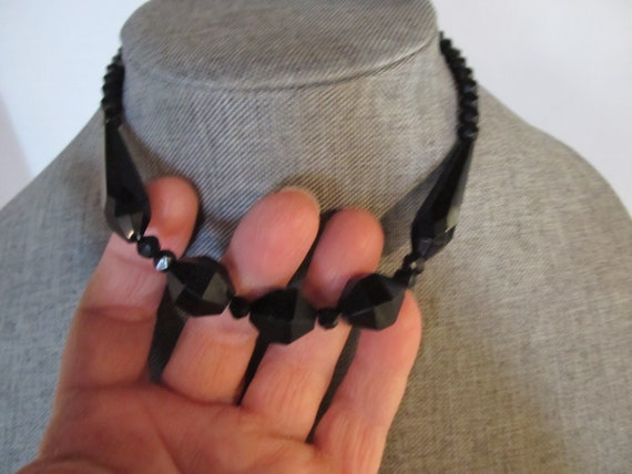 Vintage Jet Black Glass  Beaded Choker Necklace /… - image 5
