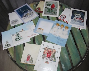 6 Different Christmas Cards with Matching Printed Envelopes Blank Greetings Assortment ~Christmas Puppy ~Trio of Angels ~Peace on Earth