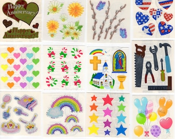 Vintage 80's 90's Sandylion Stickers / 20 Choices / Fuzzy Pearl Opal Prismatic Mylar / Animals / Rainbows / Butterflies/ Flowers/ More