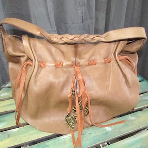 Vintage Lucky Brand Women&#39;s Brown Leather Hollywood and Vine Top Handle Hobo Purse Bag