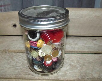 Ball Wide Mouth Mason Jar filled with Vintage Sewing Clothing Buttons