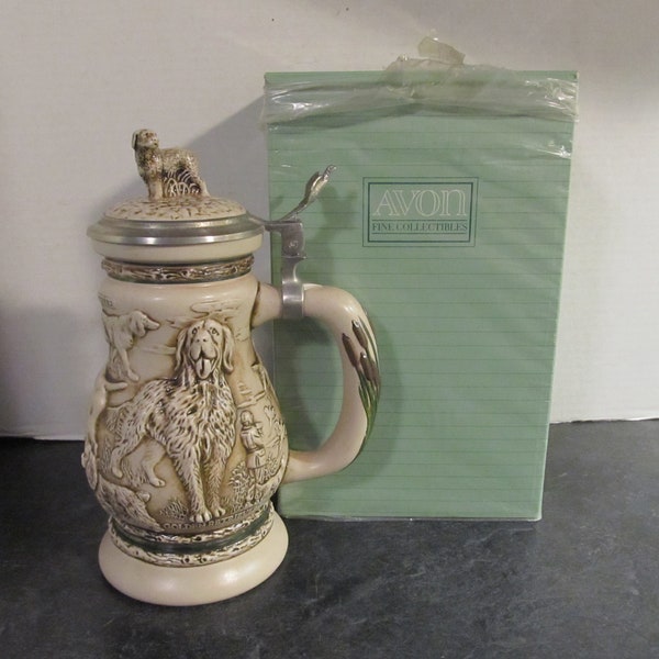 Vintage Avon Great Dogs of the Outdoors Lidded Beer Stein 1991 /Mint In Box / Golden Retriever/ English Irish Setter/ Beagle/ Weimaraner