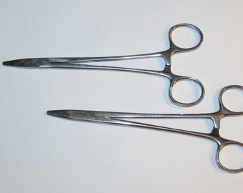 Vintage Misdom Frank Stainless Steel 7 1/4" Hemostat Forceps  / Made in USA / 2 Pair / Locking Clamp / Needle Holders