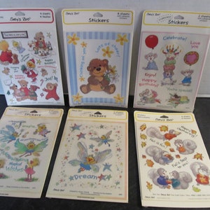 Vintage Suzy&#39;s Zoo Stickers Pack ~ Choice / Fall is Fun / Dream / Magical Wishes/ Happy Birthday! / Lots of Cheer! Teddy / Merry Christmas!