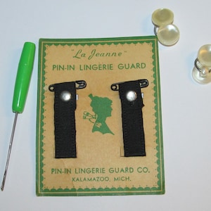 Vintage Deadstock Le Jeanne Pin-in Lingerie Guard/ Strap Holder /Black /Original Cardback / Kalamazoo Michigan & 3" Mini Latch Hook Tool