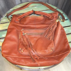 Vintage Lucky Brand Leather Slouchy Boho Dixie Crossbody Earthy Handbag Tote Well Worn & Used