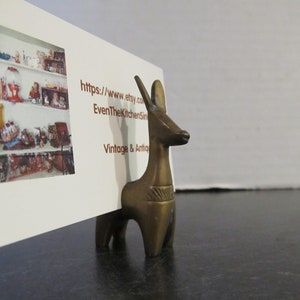 Vintage Etched Brass Llama Business Card Holder / Place Card Holder / Miniature Brass Llama 2 1/8&quot; tall