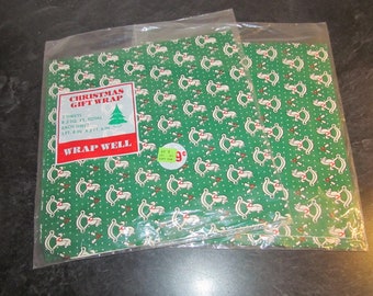 2 Packs Vintage  Wrap Well Christmas Gift Wrap / Child's Toy Rocking Horse & Holly  - 8.3 sq Ft per package /Sealed