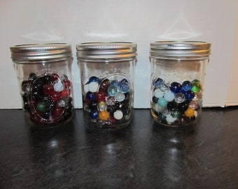 Your Choice / Ball Wide Mouth Jar of Solid Color Glass Marbles - Replacement Game Pieces / Red Black Orange / Red Black Multi / Multi Color