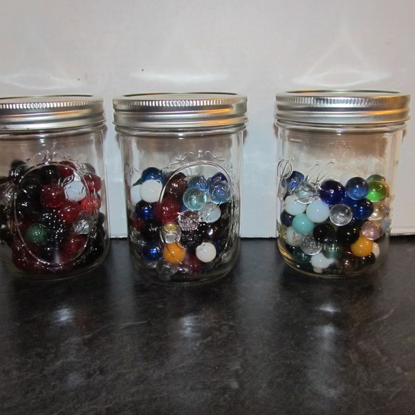 Your Choice / Ball Wide Mouth Jar of Solid Color Glass Marbles - Replacement Game Pieces / Red Black Orange / Red Black Multi / Multi Color