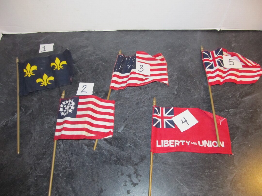 Vintage Golden State MFG Mini Desk Flags 4x6 Cotton Flag on Gold