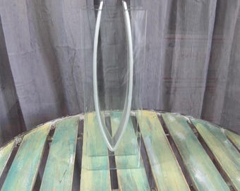 Vintage Mid Century Style Silver Aluminum & Glass Panel Flower Vase Thick Heavy Design Table Top / Unique Bud Vase 11 3/8" Tall