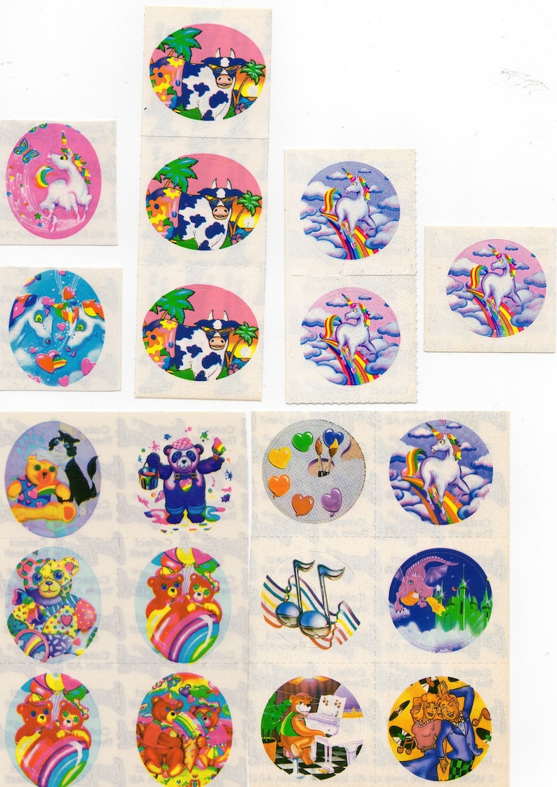 20 Mods Vintage Lisa Frank Extremely Rare Hard to Find Stickers 1x1 Round Unicorn-Cow Dragon-Teddy Bears-Music Notes /& More Assortment