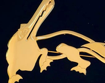 Vintage Gold Tone Alligator Brooch Outline Statement Pin