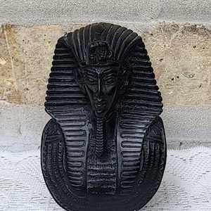 Vintage Black Soapstone Egypt Egyptian Pharaoh King Tut Bust Black Sculpture Figurine Statue