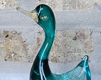 Vintage Mid Century Italian Murano Art Glass Duck Sculpture Green