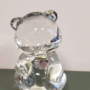 Vintage Fenton Rhinestone Heart Purple Amethyst February Birthday Teddy Bear Art Glass Animal Statue Figurine Paperweight Collectible
