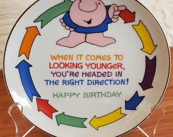 Vintage Ziggy Birthday Comic Plate Rainbow Arrow Design
