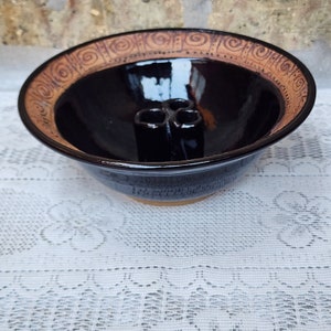 Vintage Robert Reckers Black Pottery Flower Frog: Ikebana Vase