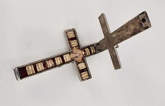 Antique French Reliquary Crucifix Multiple Saints Relics Virgin Mary Opening Cross Catholic Devotional Pendant View 2