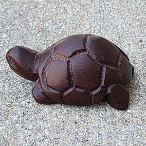 Vintage Hand Carved Ironwood Wood Turtle Dark Walnut Tone Color Solid Ironwood Hard Wood Turtle Figurine Trinket Paperweight Knick Knack