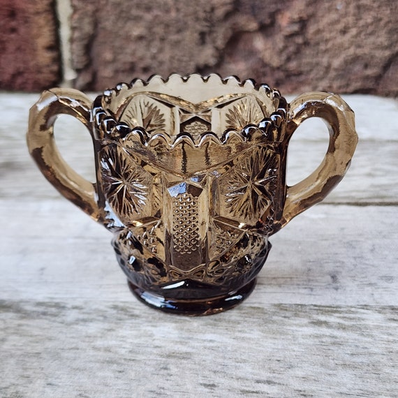 Vintage Imperial Glass Toothpick Holder Smokey Brown Moon Stars Sugar Bowl