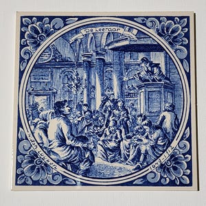 Vintage Delft Tile The Teacher Jan Luyken Cobalt Blue Holland