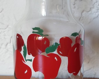 Vintage Anchor Hocking Fire King  School Teacher Red Apple Fruit Kitchen Glass Table Serving Juice Water Beverage Carafe Pitcher