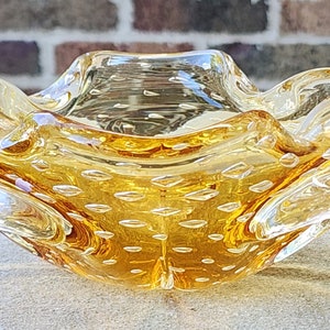 Vintage Murano Glass Ashtray Honey Gold Bullicante Clam Shell Bowl