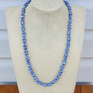 Vintage Chinoiserie Porcelain Bead Necklace: Hand Knotted Blue & White