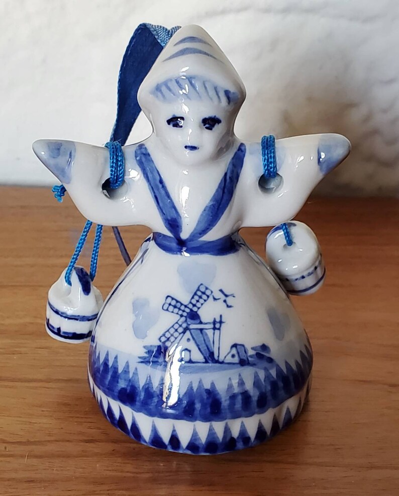 Vintage Delft Ornament Hand Painted White Blue Flower Floral Etsy
