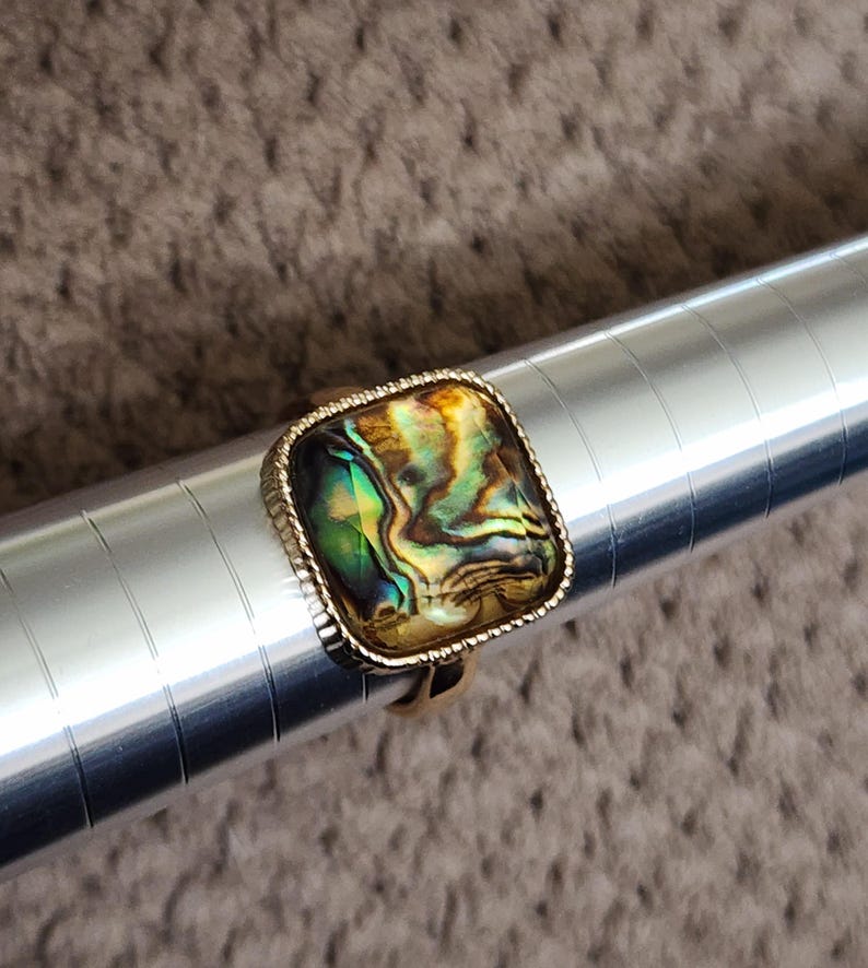 Vintage Gold Tone Acrylic Abalone Color Statement Ring Size 10 - Etsy