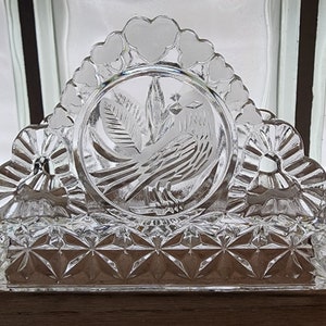 Vintage Hofbauer Byrdes Crystal Napkin Holder: Bird & Heart Design