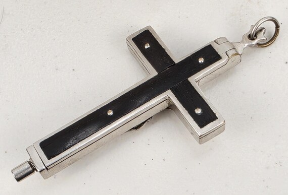 Antique French Reliquary Crucifix Multiple Saints Relics Virgin Mary Opening Cross Catholic Devotional Pendant View 6
