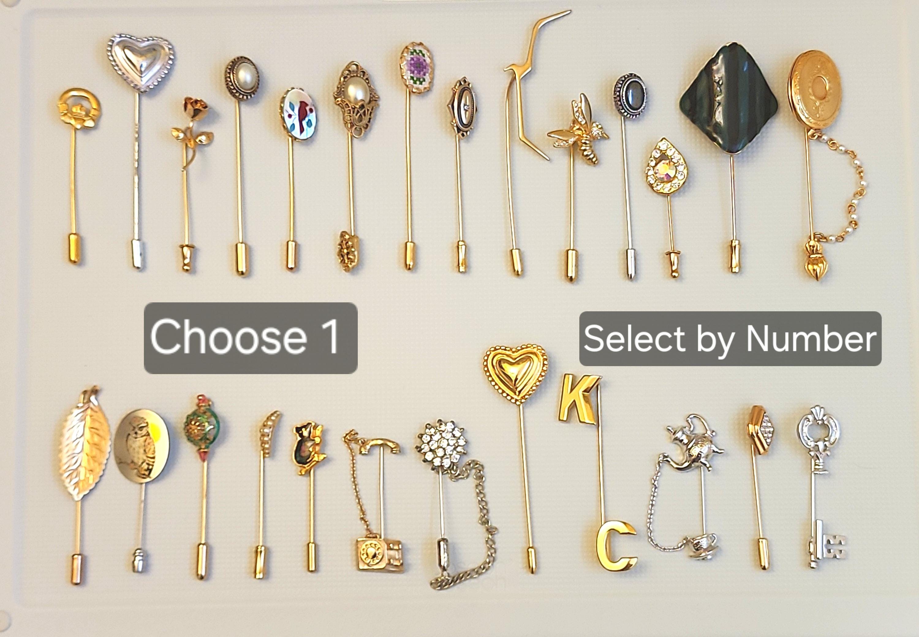 Three Vintage Hat Pins: Gold & Pearl, Freshwater Pearl & Bottle Green Glass A4044 5 main image 3