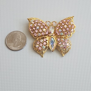 Vintage Graziano Aurora Borealis Rhinestone Gold Tone Metal Butterfly Insect Fashion Costume Jewelry Lapel Brooch Pin A6