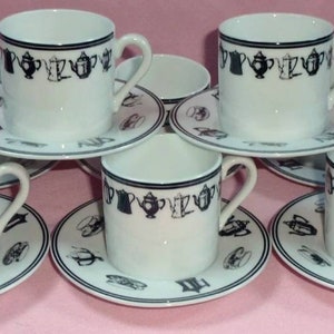 Espresso Cup Set: Black Stripe Teapot Design, 16 pc Demitasse Set