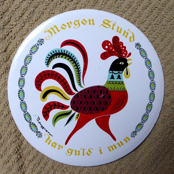 Vintage Berggren Originals Early To Bed Early To Rise Makes Man Healthy Wealthy Wise Rooster Round Kitchen Ceramic Tile Wall Hanging Trivet