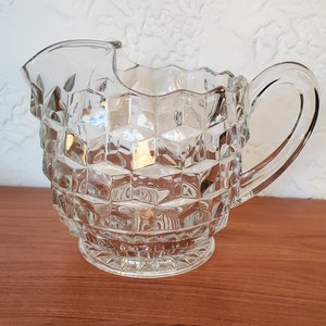 Vintage Fostoria Early American Clear Crystal Glass Stacked Cubist Cube Beverage Lemonade Water Serving 48 oz Ice Lip Jug Pitcher