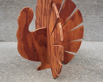 Vintage Table Decoratiom Wooden Thanksgiving Turkey Centerpiece 1970s Handmade Rustic Farmhouse