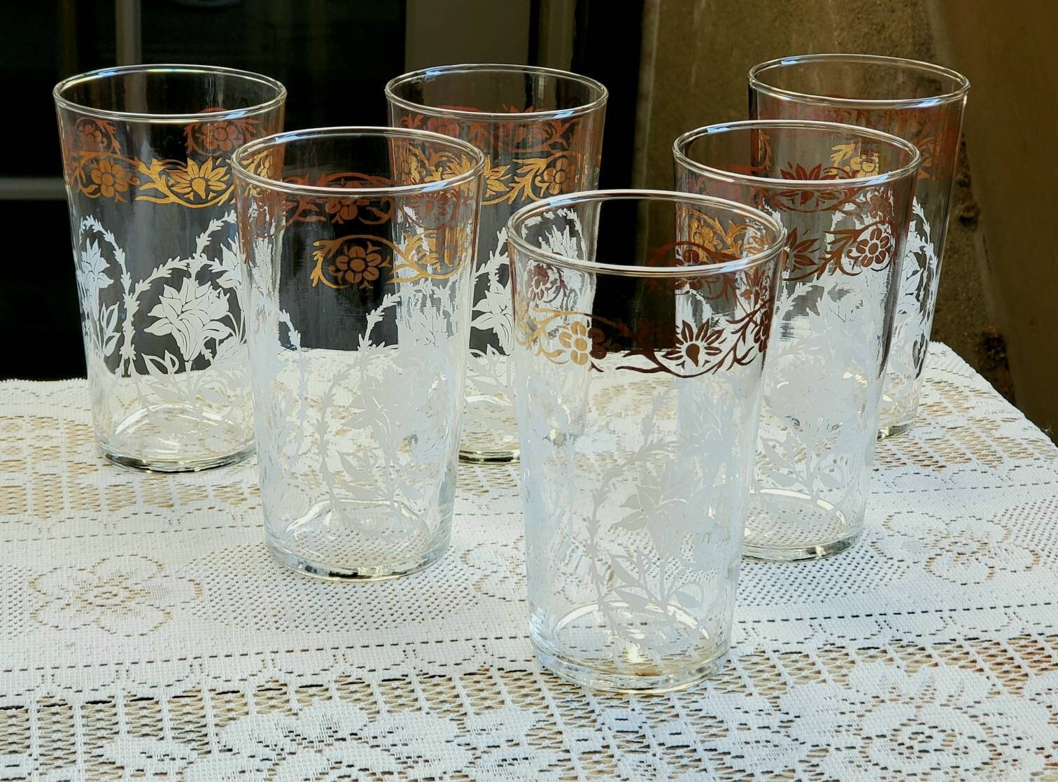 2 vintage signed Depler bar glasses, tumblers. Fancy lady dog drinking  martini