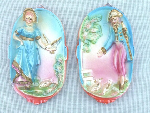 Vintage French Colonial Chalkware Wall Hangings: Maiden & Soldier Set