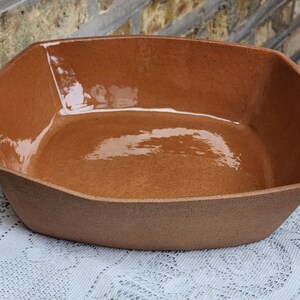 Vintage Bret Bortner Designs Wabi Sabi Tan Ceramic Brown Glaze Interior Modern Square 10 1/2&quot; Salad Vegetable Pasta Side Dish Serving Bowl